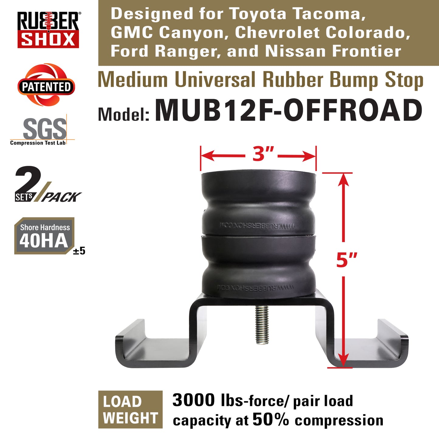 Modular Universal Off Road Rubber Bump Stops - MUB12F-OFFROAD for Toyota Tacoma, Nissan Frontier, Chevrolet Colorado, Ford Ranger, GMC Canyon