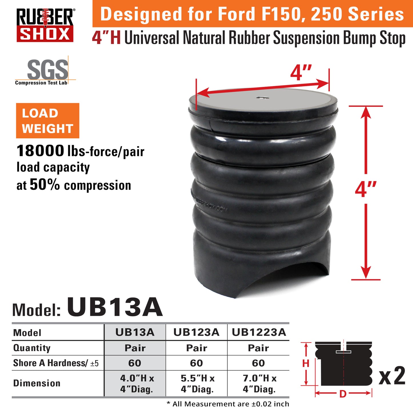 Universal Natural Rubber Suspension Bump Stop - Ford F150/250 (Set of 2)