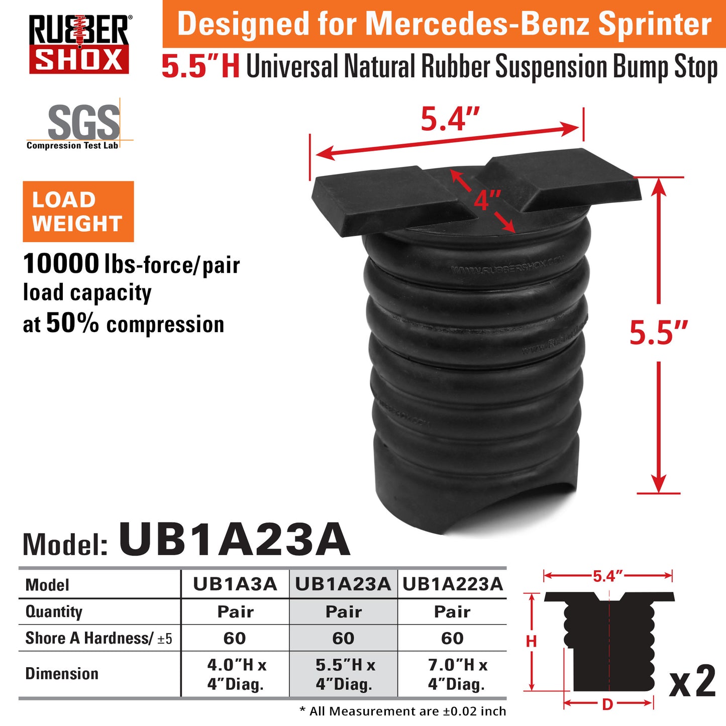 Universal Natural Rubber Suspension Bump Stop - Mercedes-Benz Sprinter (Set of 2)