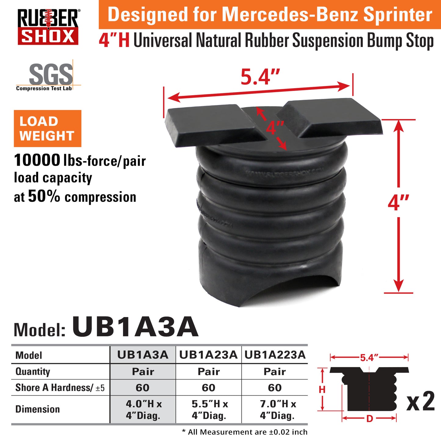 Universal Natural Rubber Suspension Bump Stop - Mercedes-Benz Sprinter (Set of 2)
