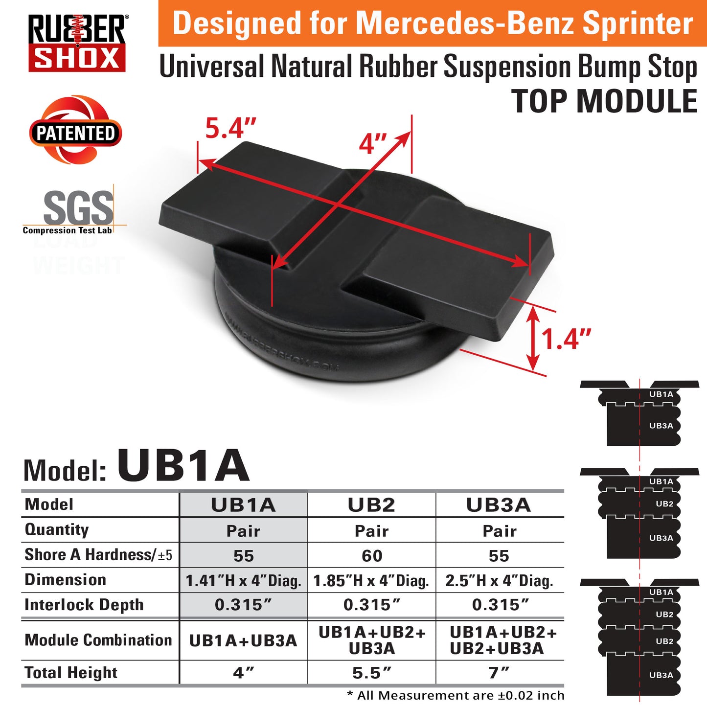 Modular Universal Natural Rubber Suspension Bump Stop (Set of 2) Top Module designed for Mercedes-Benz Sprinter