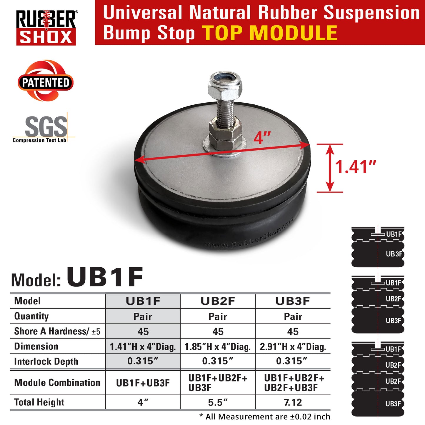 Modular Universal Natural Rubber Suspension Bump Stop - TOP Module (Set of 2)