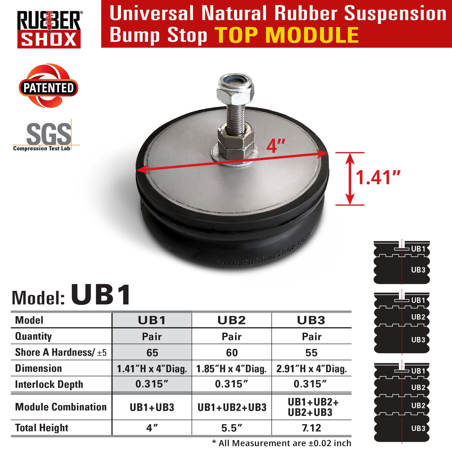 Modular Universal Natural Rubber Suspension Bump Stop - TOP Module (Set of 2)