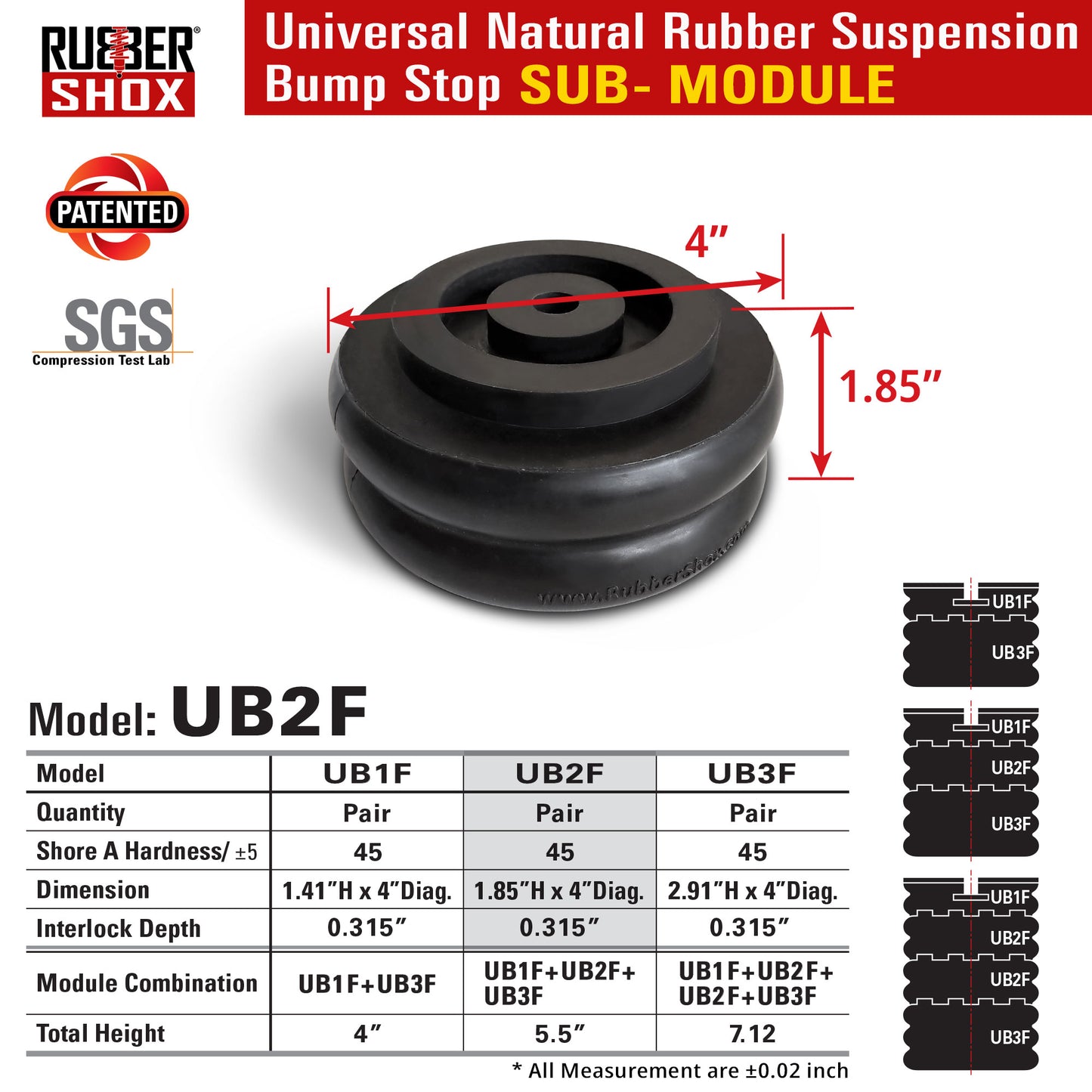 Modular Universal Natural Rubber Suspension Bump Stop - SUB Module (Set of 2)