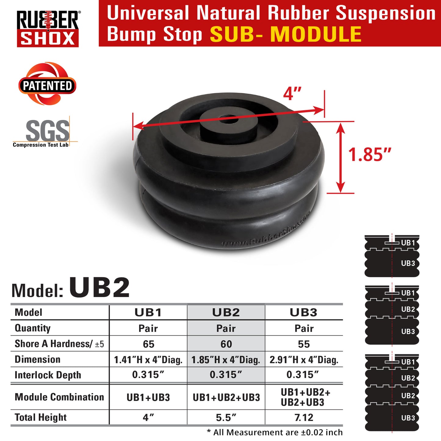 Modular Universal Natural Rubber Suspension Bump Stop - SUB Module (Set of 2)