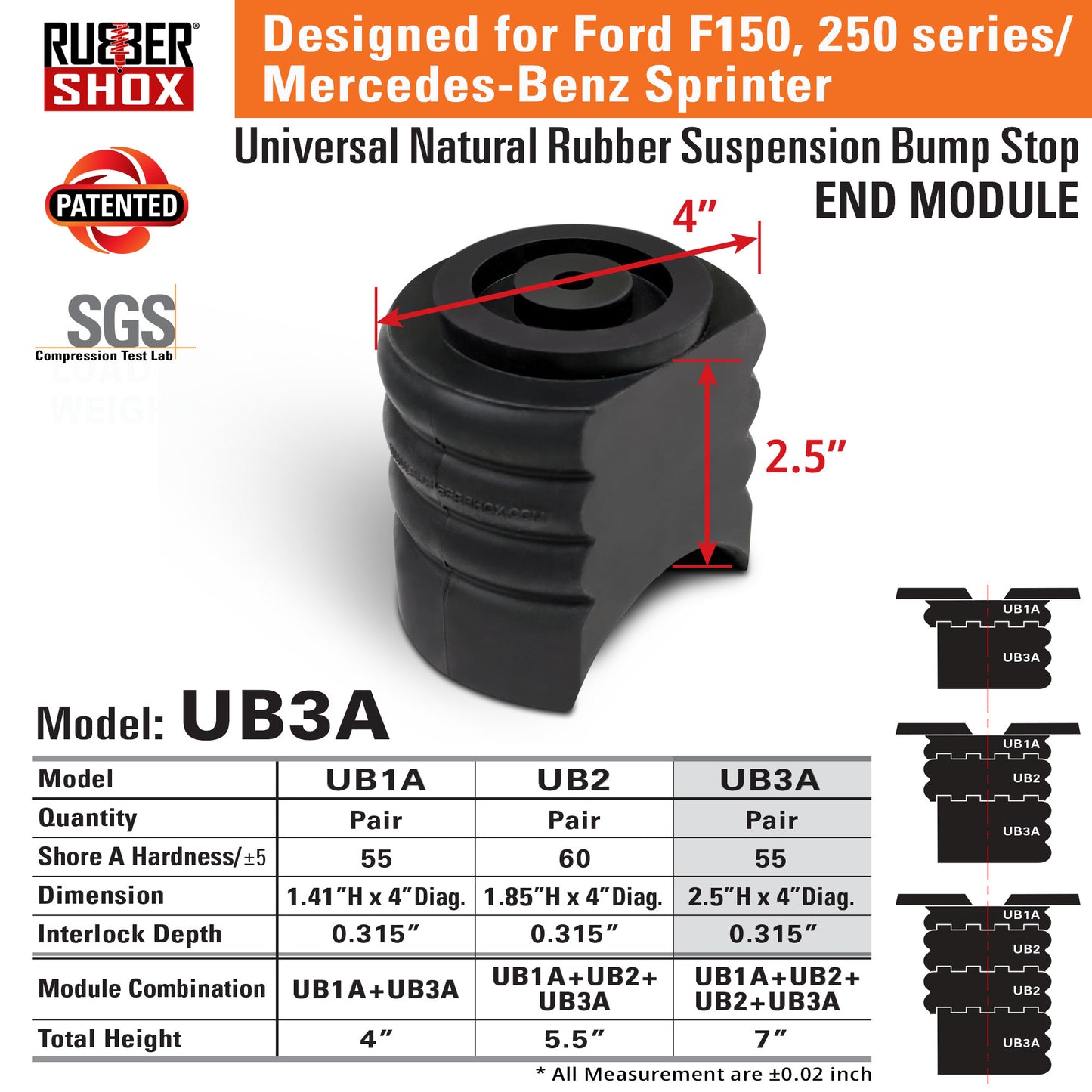 Modular Universal Natural Rubber Suspension Bump Stop (Set of 2) END Module designed for Mercedes-Benz Sprinter/Ford F150, 250