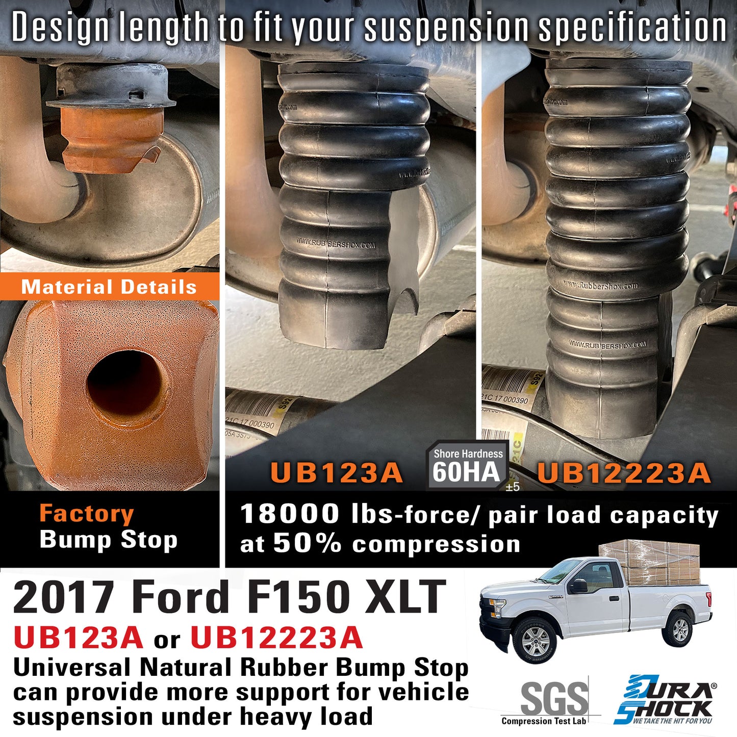 Modular Universal Natural Rubber Suspension Bump Stop (Set of 2) END Module designed for Mercedes-Benz Sprinter/Ford F150, 250