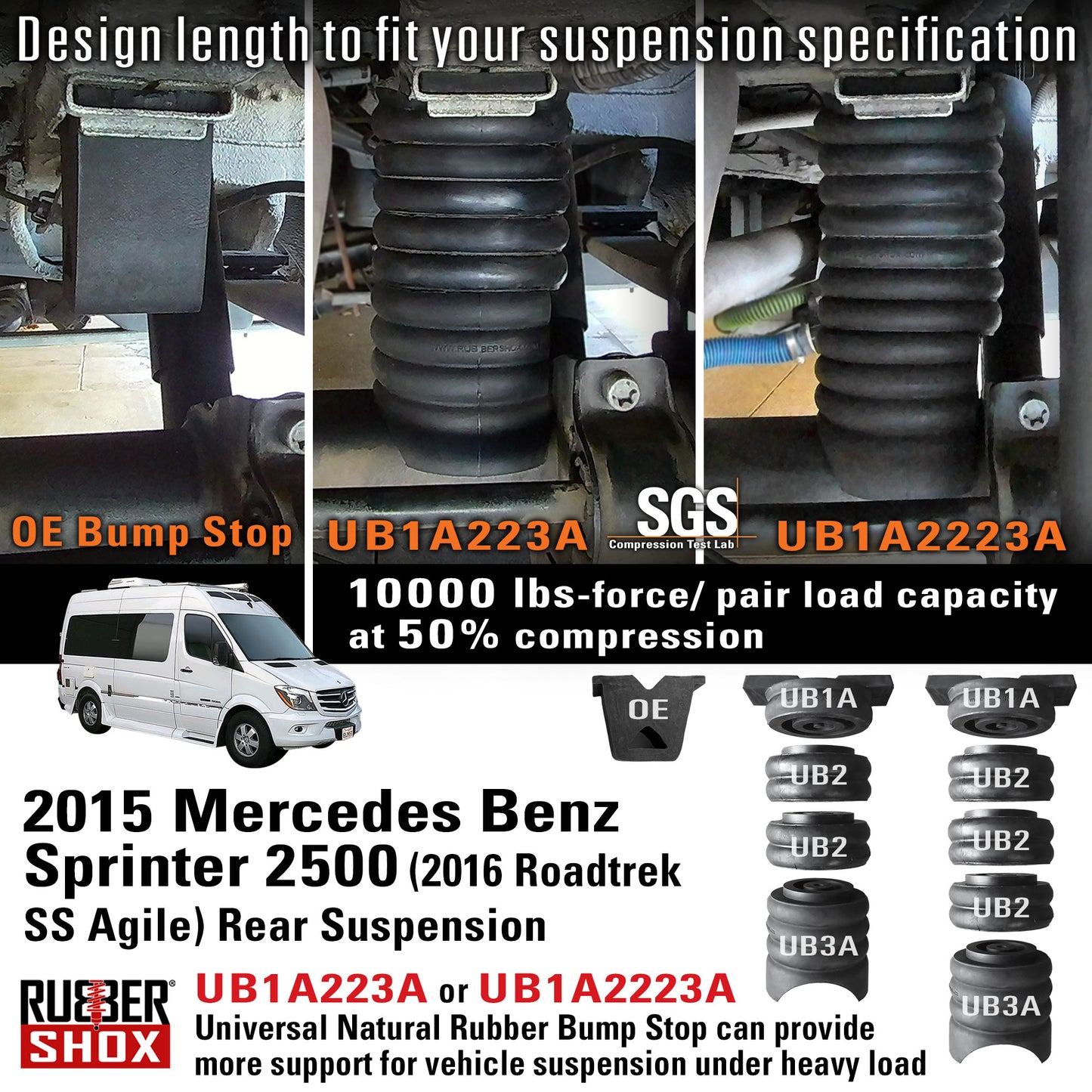 Modular Universal Natural Rubber Suspension Bump Stop (Set of 2) Top Module designed for Mercedes-Benz Sprinter