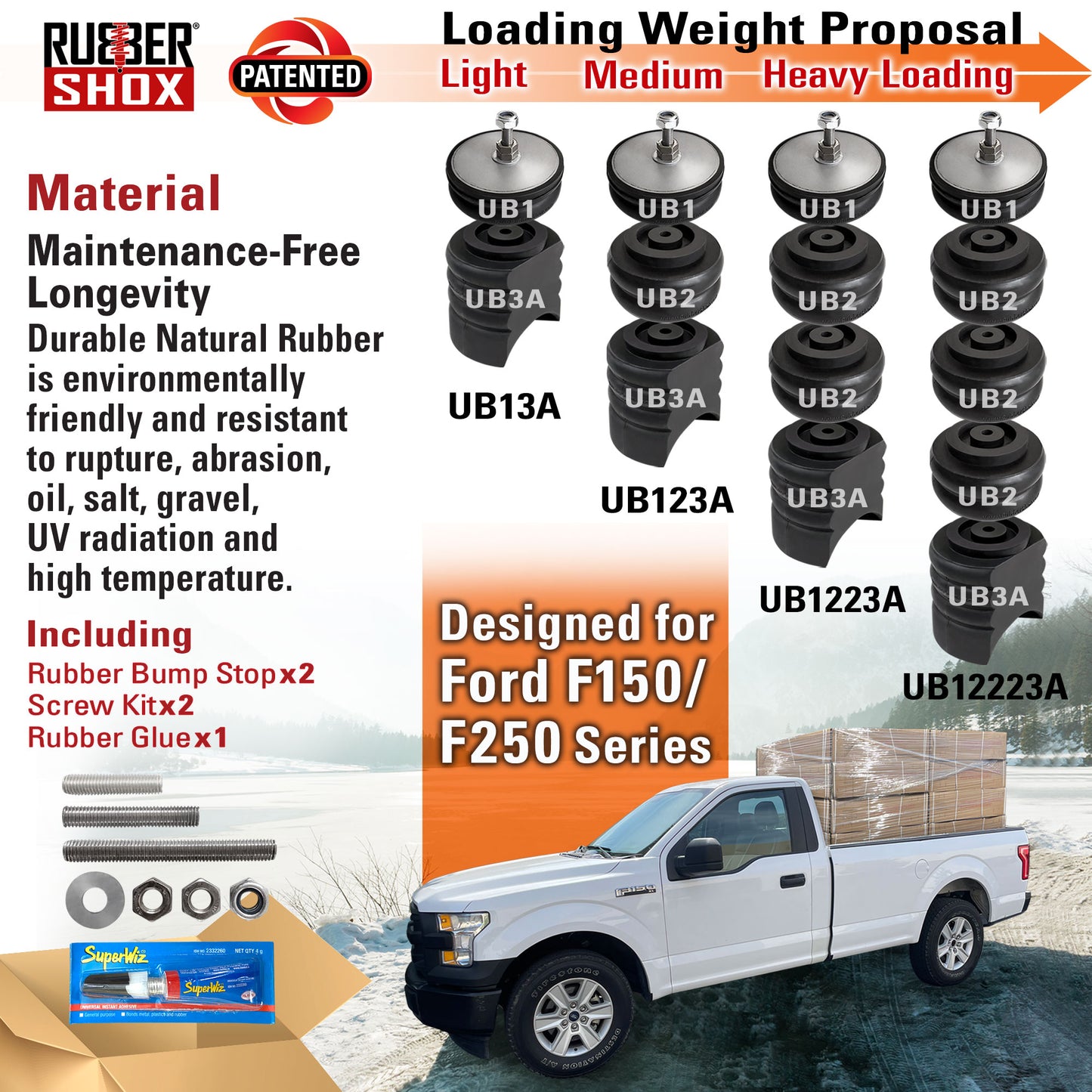 Modular Universal Natural Rubber Suspension Bump Stop (Set of 2) END Module designed for Mercedes-Benz Sprinter/Ford F150, 250