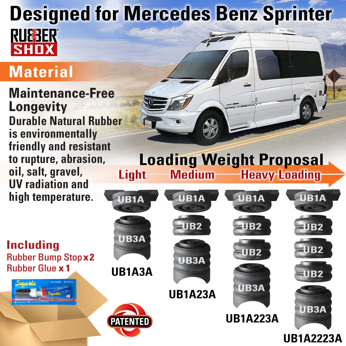 Modular Universal Natural Rubber Suspension Bump Stop (Set of 2) END Module designed for Mercedes-Benz Sprinter/Ford F150, 250