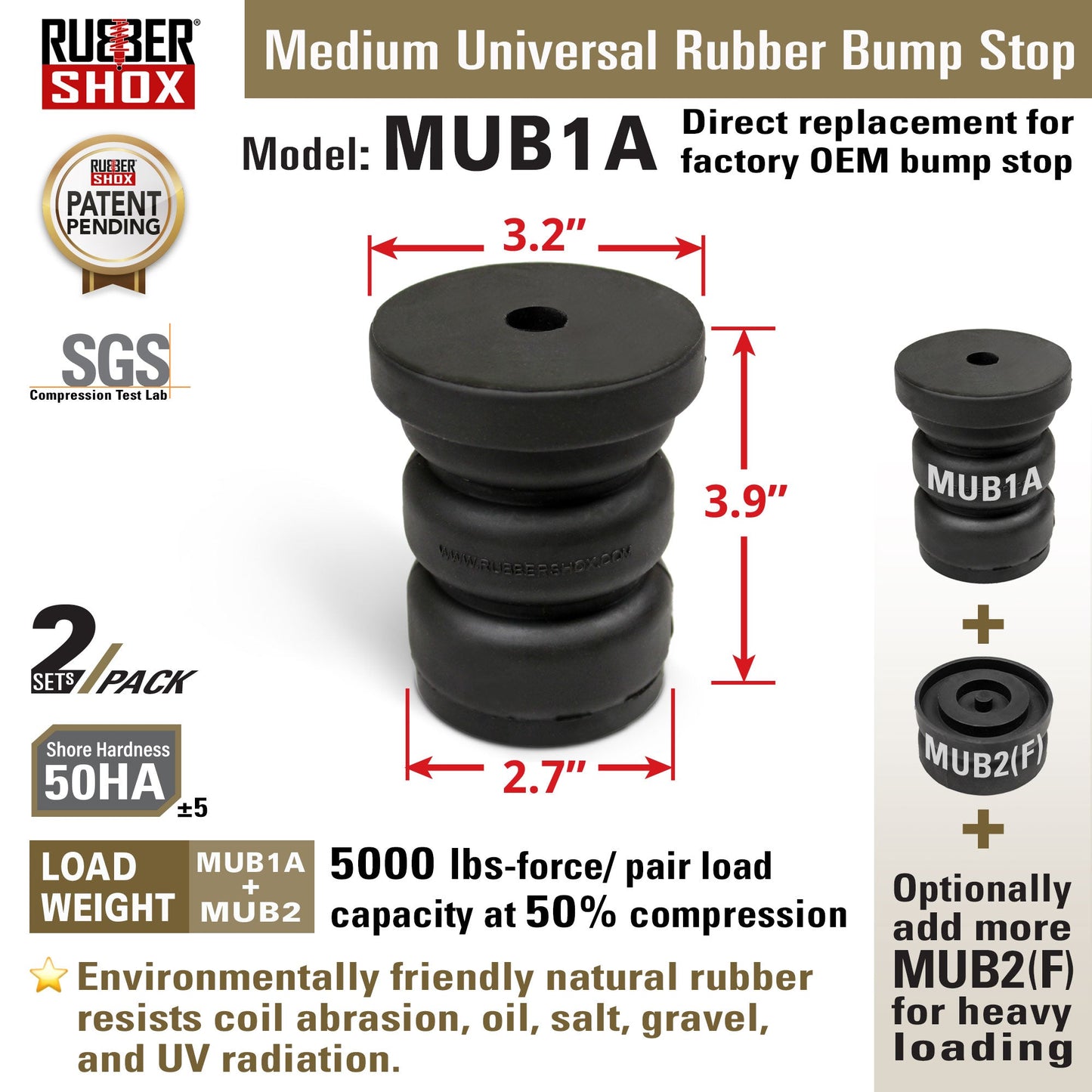 Medium Universal Rubber Bump Stop - MUB1A Top Module for Suburban, Tahoe, Yukon, Avalanche, Escalade, Silverado 2500, 3500