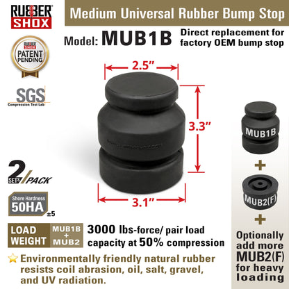 Medium Universal Rubber Bump Stop - MUB1B Top Module for Jeep Wrangler JK, Chevrolet/GMC Express/Savana 1500 /2500 /3500/4500, Silverado 3500, GMC Sierra 3500