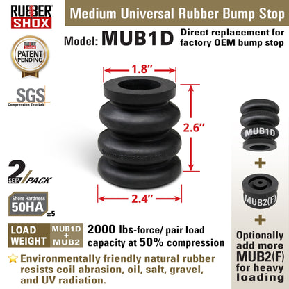 Medium Universal Rubber Bump Stop - MUB1D Top Module for Chevrolet 1999-2006 Silverado 1500, 2007 Sliverado 1500 Classic, GMC 1999-2006 Sierra 1500, 20078 Sierra 1500 Classic