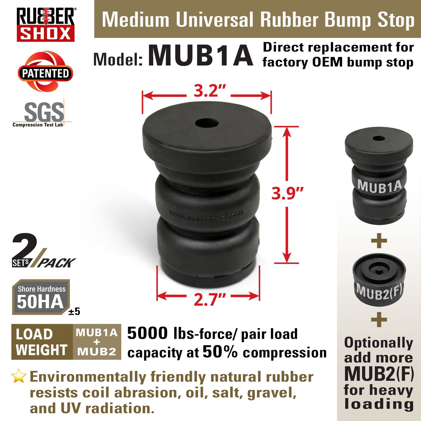 Medium Universal Rubber Bump Stop - MUB1A Top Module for Suburban, Tahoe, Yukon, Avalanche, Escalade, Silverado 2500, 3500