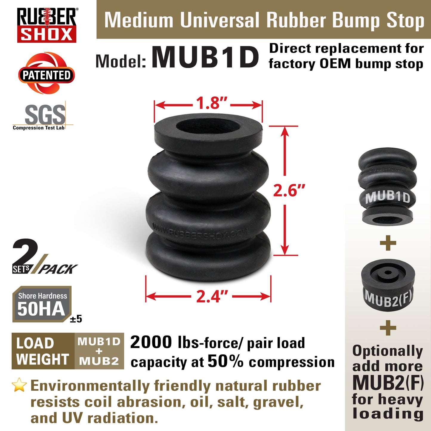 Medium Universal Rubber Bump Stop - MUB1D Top Module for Chevrolet 1999-2006 Silverado 1500, 2007 Sliverado 1500 Classic, GMC 1999-2006 Sierra 1500, 20078 Sierra 1500 Classic