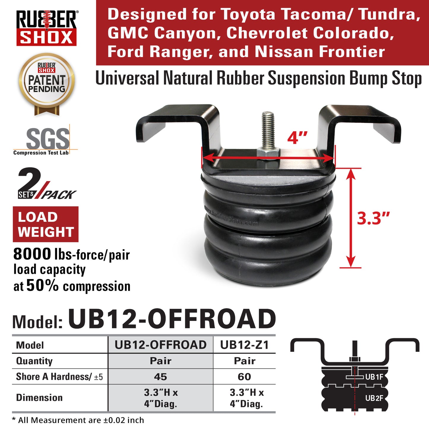 Universal Rubber Off Road Bump Stops - UB12-OFFROAD for Toyota Tacoma Tundra / GMC Canyon / Chevrolet Colorado