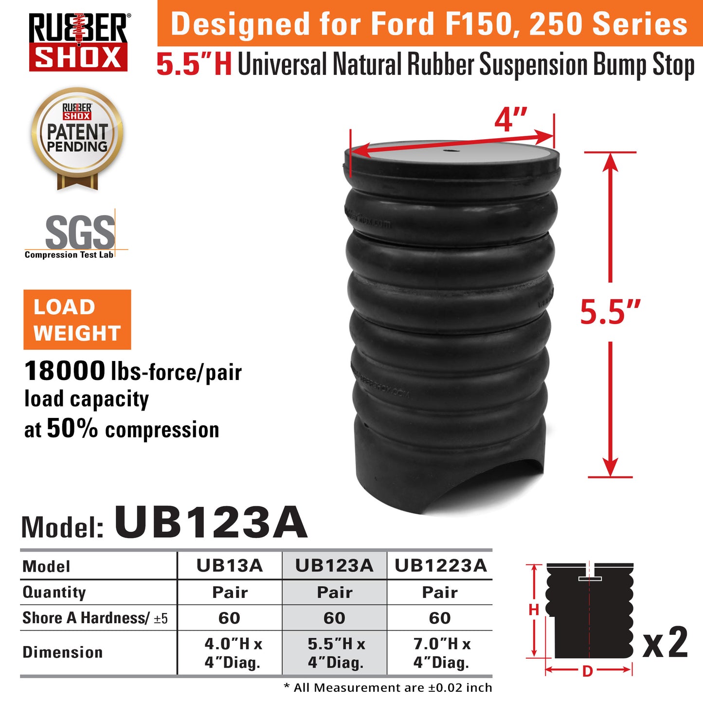 Universal Natural Rubber Suspension Bump Stop - Ford F150/250 (Set of 2)