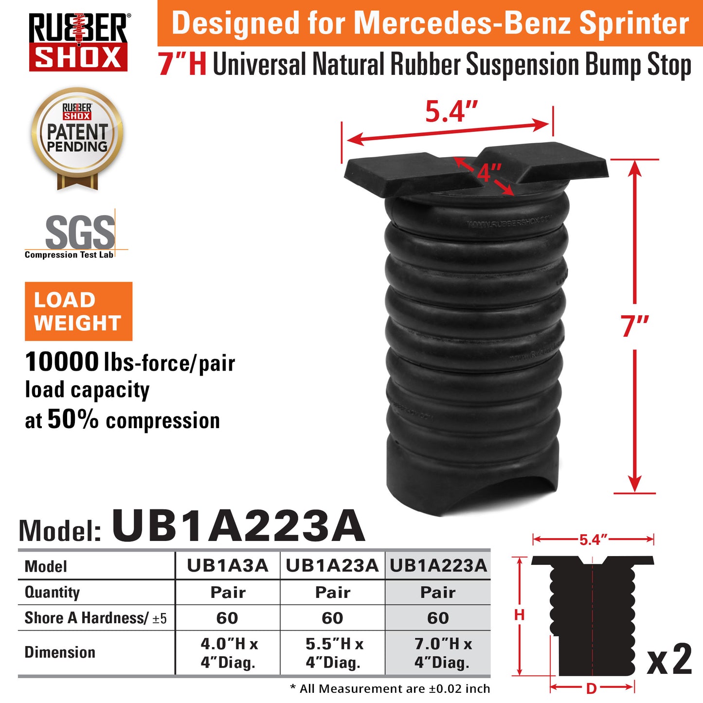 Universal Natural Rubber Suspension Bump Stop - Mercedes-Benz Sprinter (Set of 2)