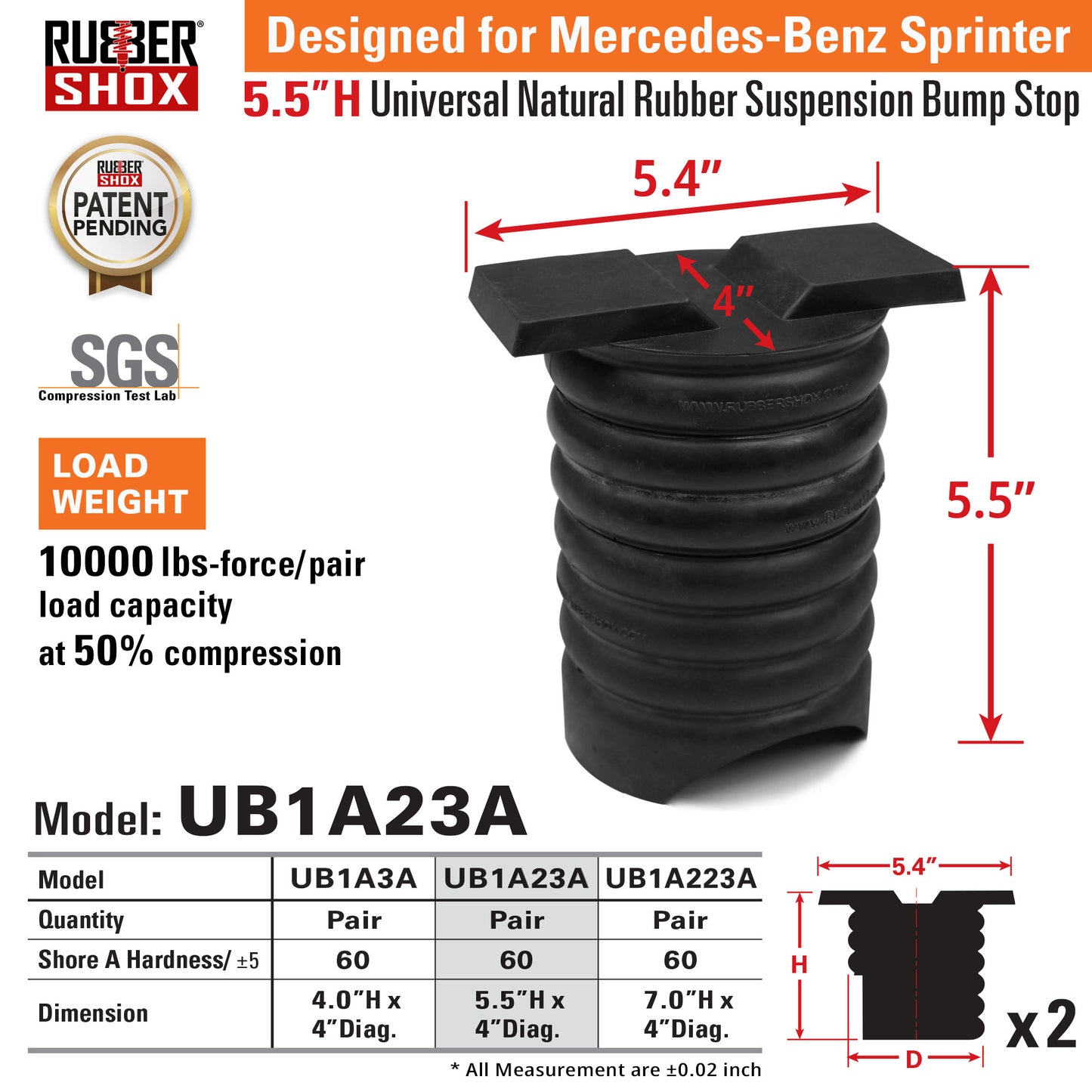 Universal Natural Rubber Suspension Bump Stop - Mercedes-Benz Sprinter (Set of 2)