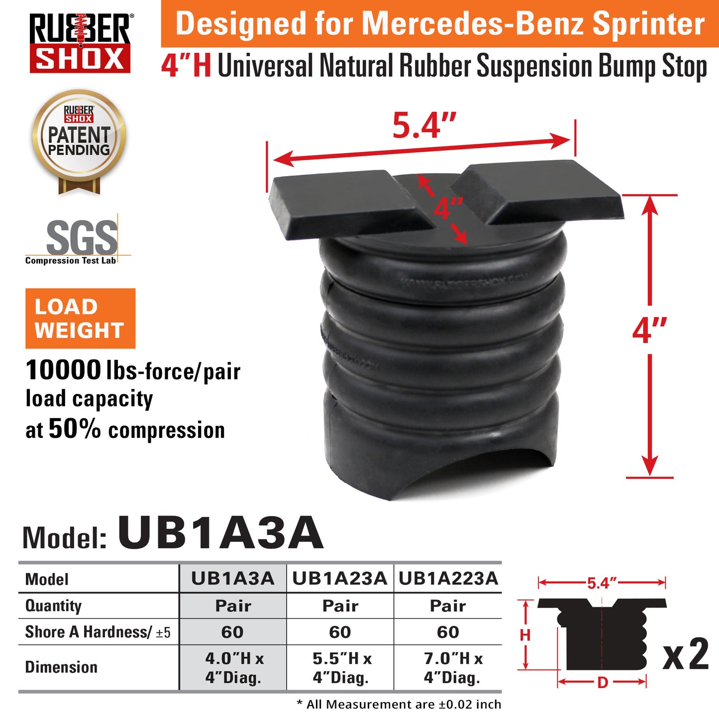 Universal Natural Rubber Suspension Bump Stop - Mercedes-Benz Sprinter (Set of 2)