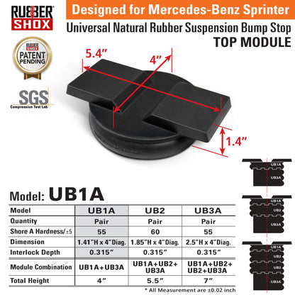 Modular Universal Natural Rubber Suspension Bump Stop (Set of 2) Top Module designed for Mercedes-Benz Sprinter