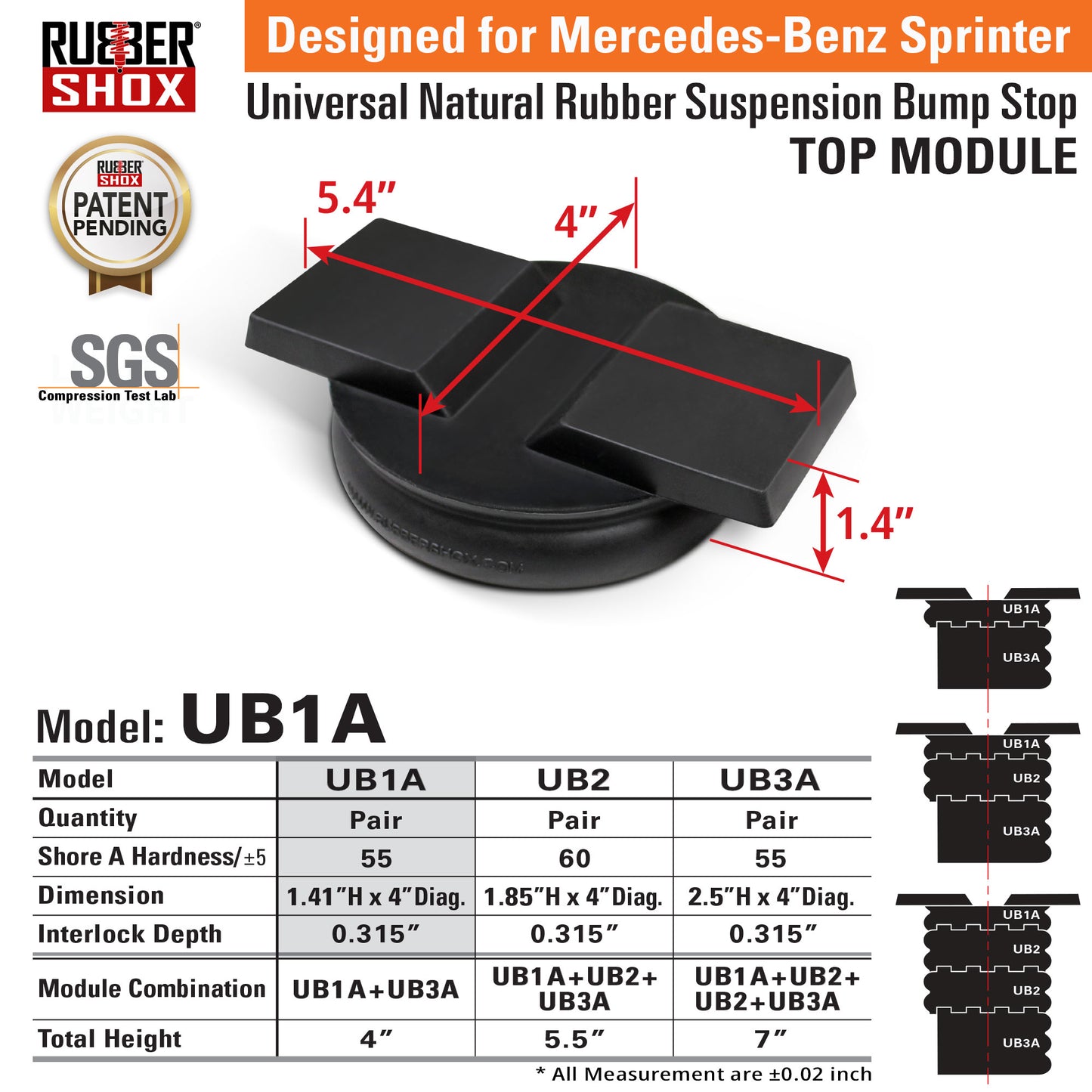 Modular Universal Natural Rubber Suspension Bump Stop (Set of 2) Top Module designed for Mercedes-Benz Sprinter