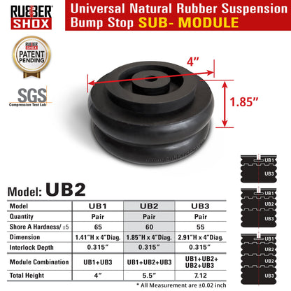 Modular Universal Natural Rubber Suspension Bump Stop - SUB Module (Set of 2)