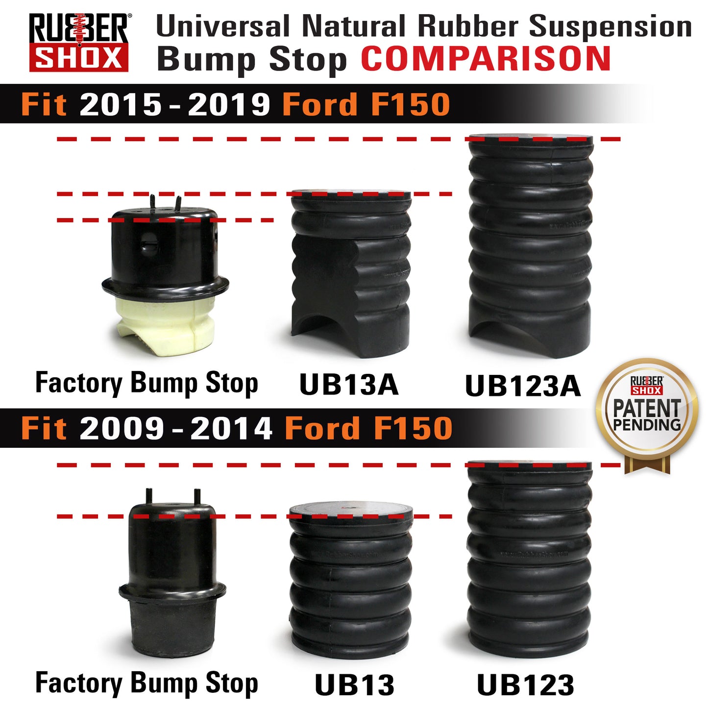 Universal Natural Rubber Suspension Bump Stop - Ford F150/250 (Set of 2)