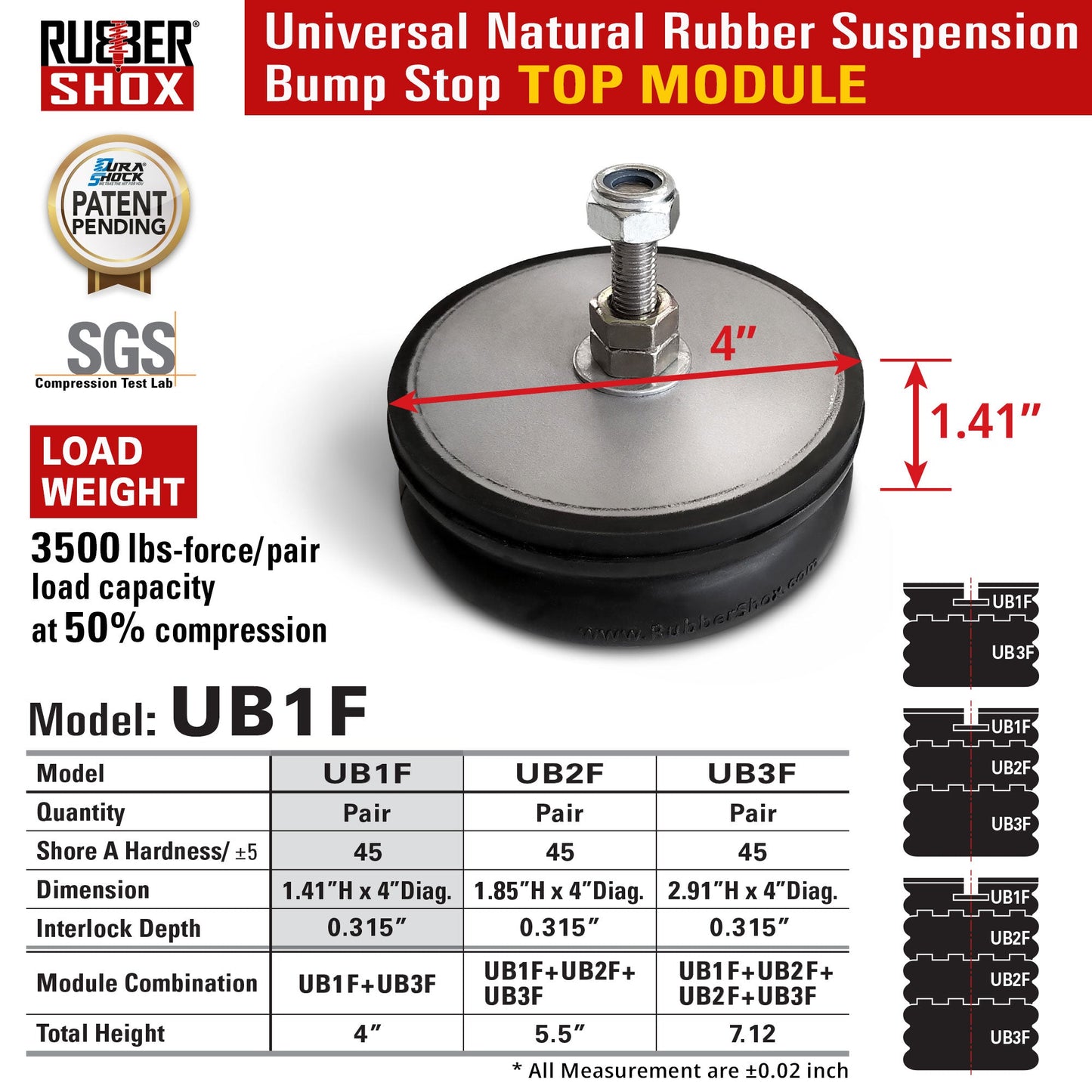 Modular Universal Natural Rubber Suspension Bump Stop - TOP Module (Set of 2)