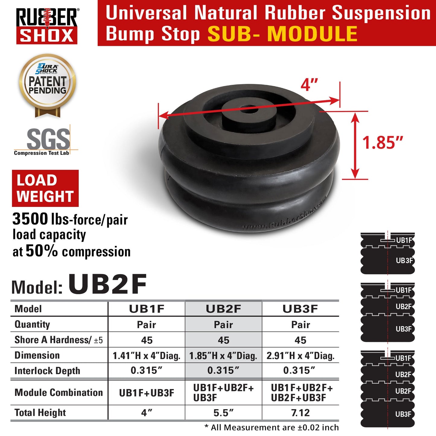 Modular Universal Natural Rubber Suspension Bump Stop - SUB Module (Set of 2)