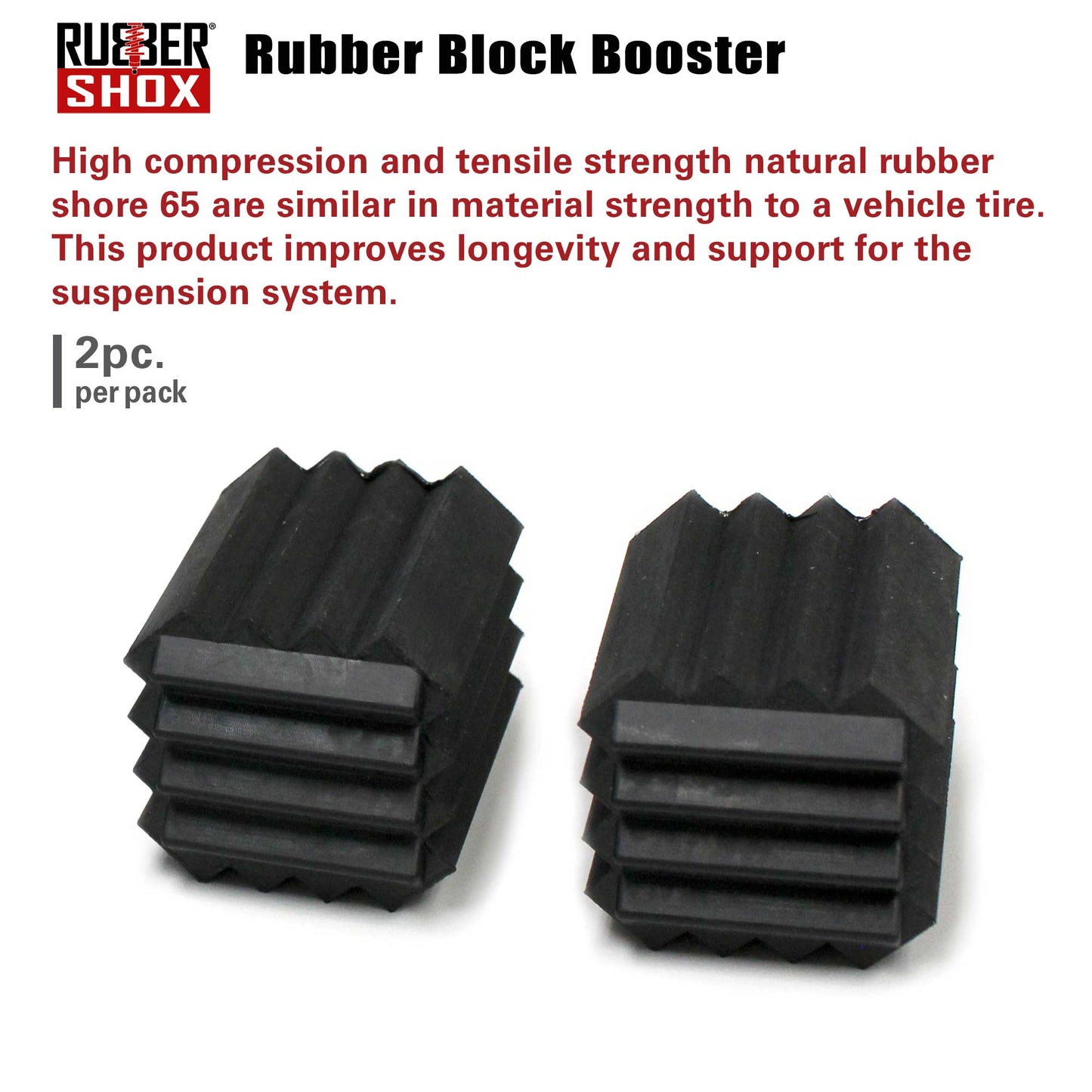 Rubber block boosters with text about their properties on a white background