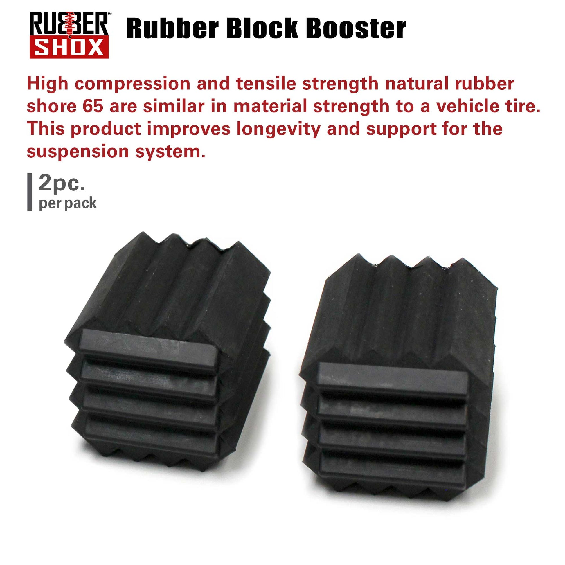 Rubber block boosters with text about their properties on a white background